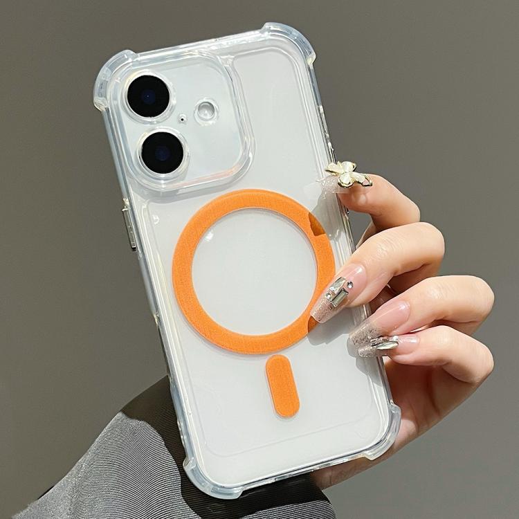 

For iPhone 16 Electroplating TPU Hybrid PC Four Corners Shockproof MagSafe Phone Case(Orange)