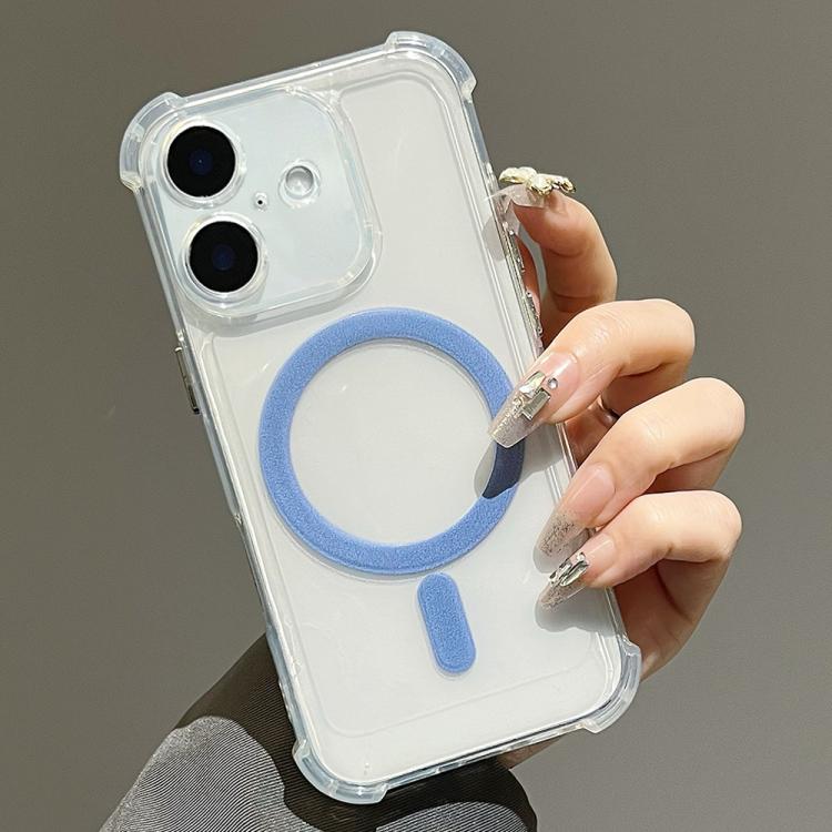

For iPhone 16 Electroplating TPU Hybrid PC Four Corners Shockproof MagSafe Phone Case(Blue)
