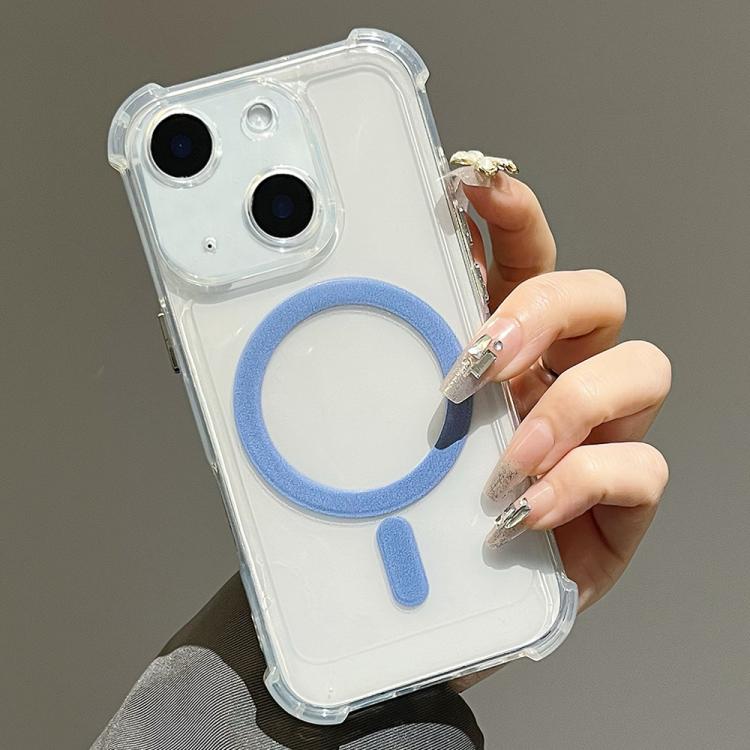 

For iPhone 13 Electroplating TPU Hybrid PC Four Corners Shockproof MagSafe Phone Case(Blue)