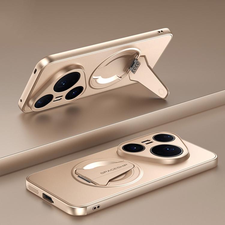 

For Huawei Pura 80 Ultra 5G Spaceship MagSafe Folding Holder Phone Case(Desert Gold)
