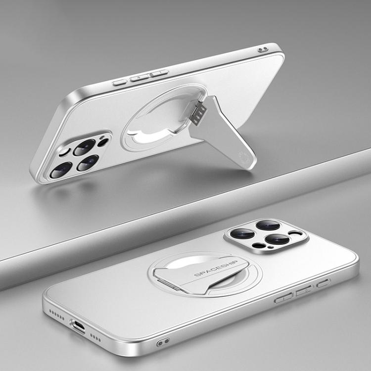 

For iPhone 14 Pro Max Spaceship MagSafe Folding Holder Phone Case(Silver White)