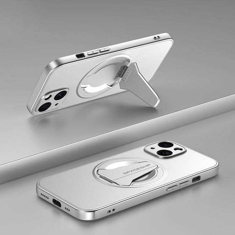 

For iPhone 14 Spaceship MagSafe Folding Holder Phone Case(Silver White)