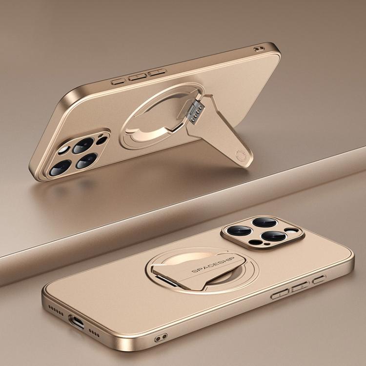 

For iPhone 15 Pro Spaceship MagSafe Folding Holder Phone Case(Desert Gold)