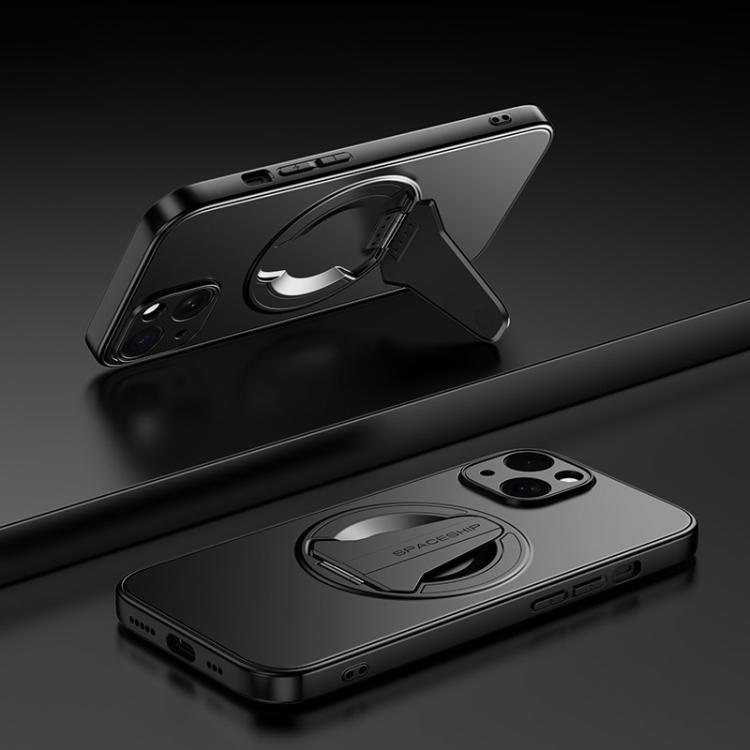 

For iPhone 15 Spaceship MagSafe Folding Holder Phone Case(Black)