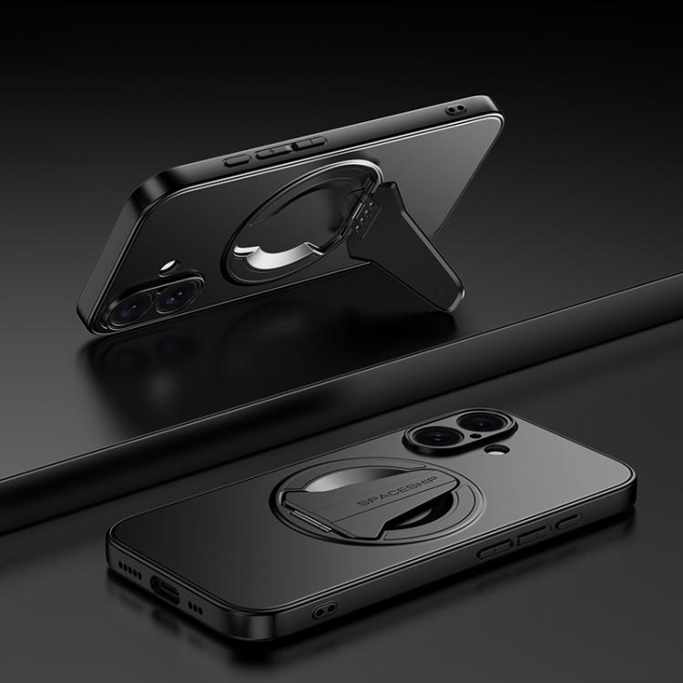 

For iPhone 16 Spaceship MagSafe Folding Holder Phone Case(Black)