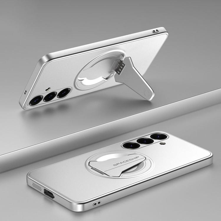 

For Samsung Galaxy S25+ 5G Spaceship MagSafe Folding Holder Phone Case(Silver White)