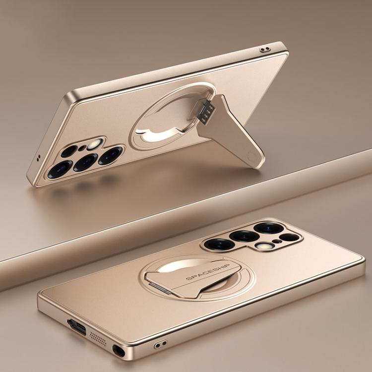 

For Samsung Galaxy S25 Ultra 5G Spaceship MagSafe Folding Holder Phone Case(Desert Gold)
