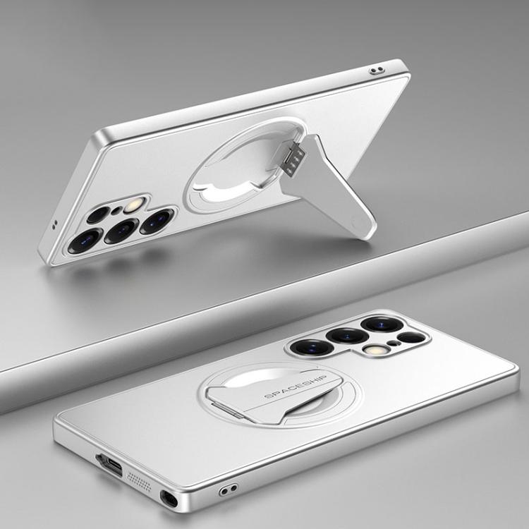 

For Samsung Galaxy S25 Ultra 5G Spaceship MagSafe Folding Holder Phone Case(Silver White)