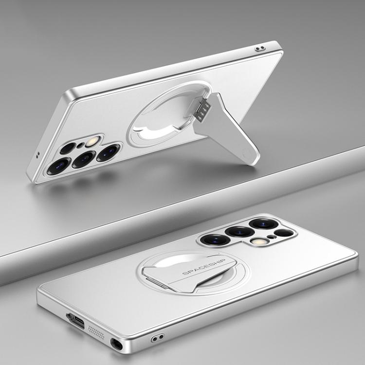 

For Samsung Galaxy S26 Ultra 5G Spaceship MagSafe Folding Holder Phone Case(Silver White)