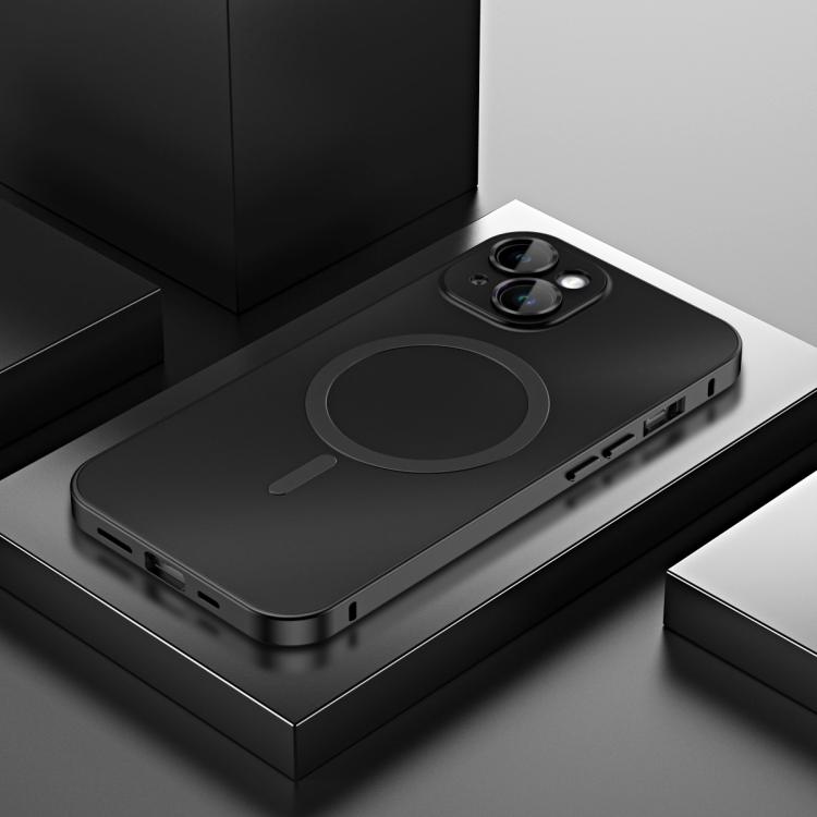 

For iPhone 14 Spring Buckle MagSafe Magnetic Metal Phone Case(Black)