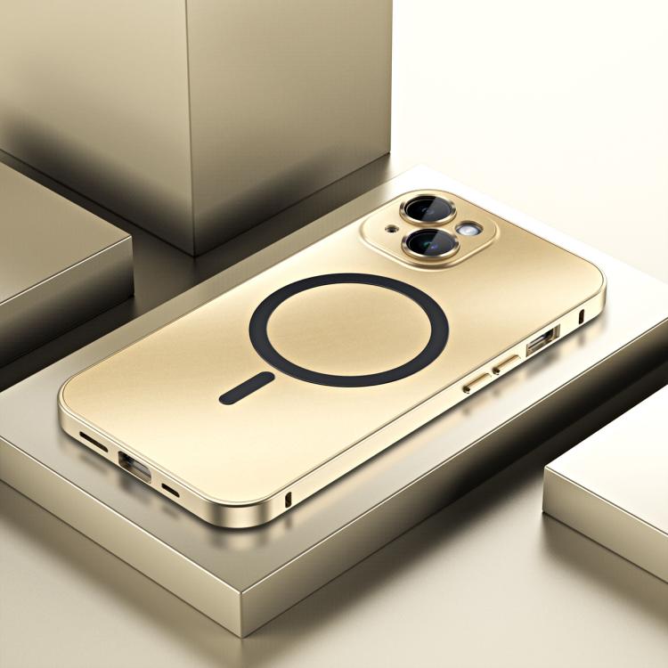 

For iPhone 14 Spring Buckle MagSafe Magnetic Metal Phone Case(Gold)