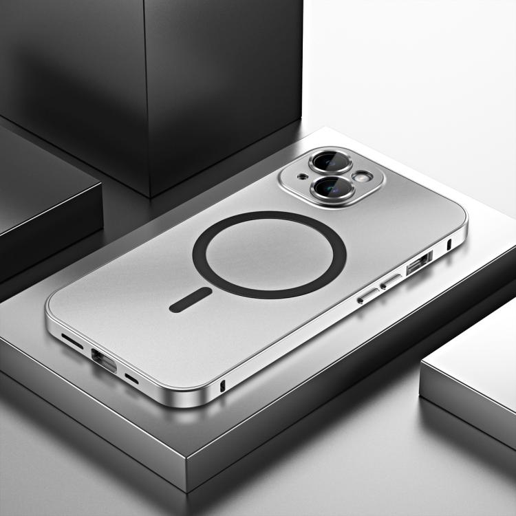 

For iPhone 13 Spring Buckle MagSafe Magnetic Metal Phone Case(Silver)