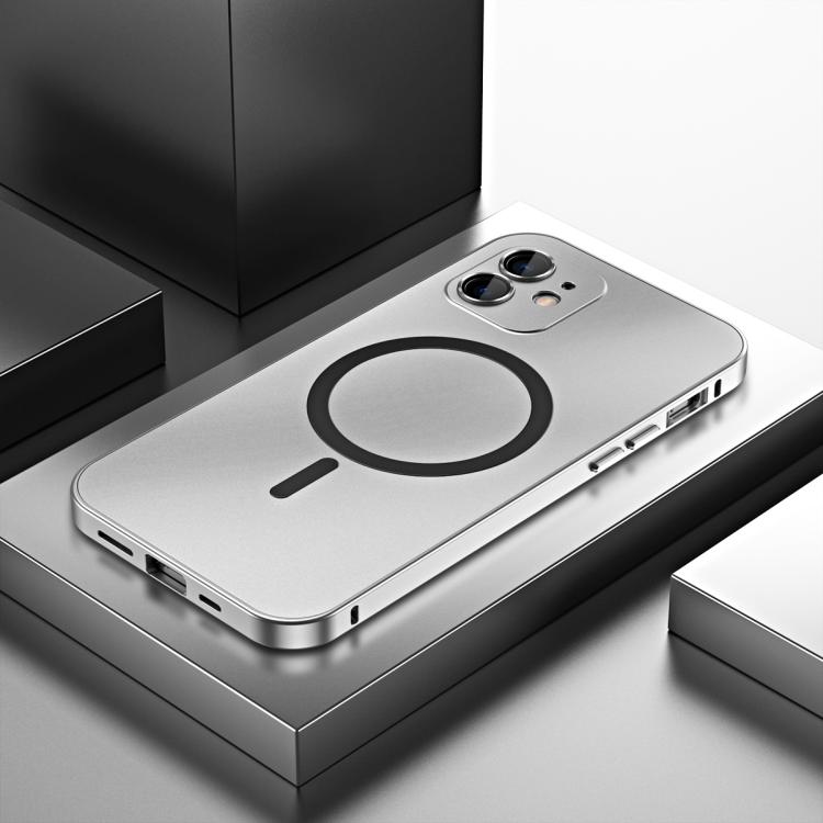 

For iPhone 12 Spring Buckle MagSafe Magnetic Metal Phone Case(Silver)