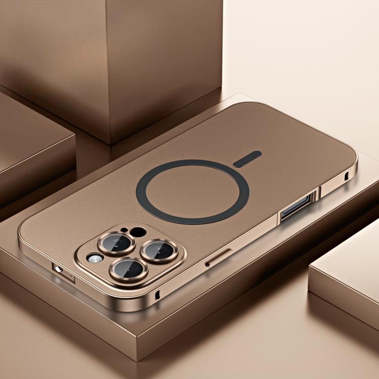 

For iPhone 16 Pro Spring Buckle MagSafe Magnetic Metal Phone Case(Desert Gold)