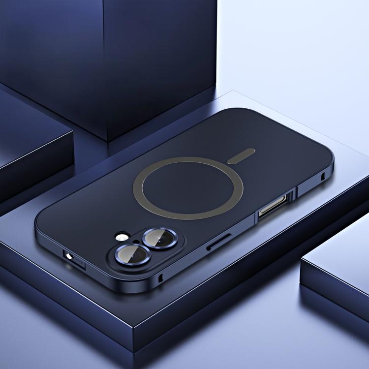 

For iPhone 16 Plus Spring Buckle MagSafe Magnetic Metal Phone Case(Titanium Blue)