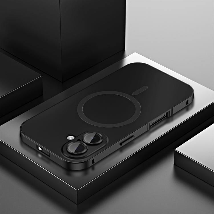 

For iPhone 16 Spring Buckle MagSafe Magnetic Metal Phone Case(Black)