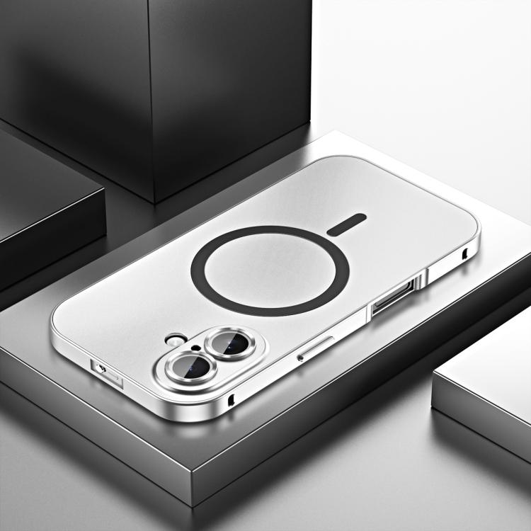 

For iPhone 16 Spring Buckle MagSafe Magnetic Metal Phone Case(Silver)