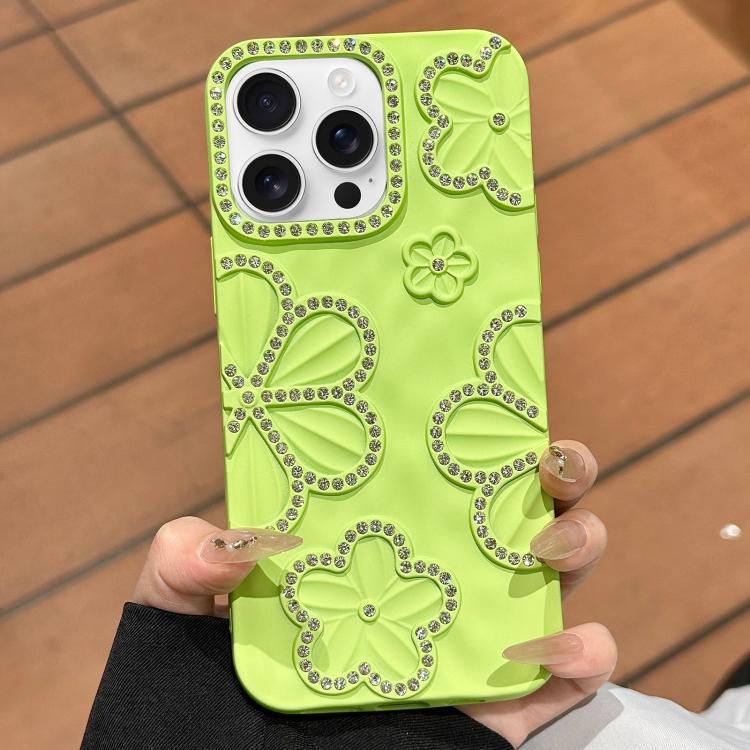 

For iPhone 16 Pro Max Flower Crystal Diamond TPU Phone Case(Green)