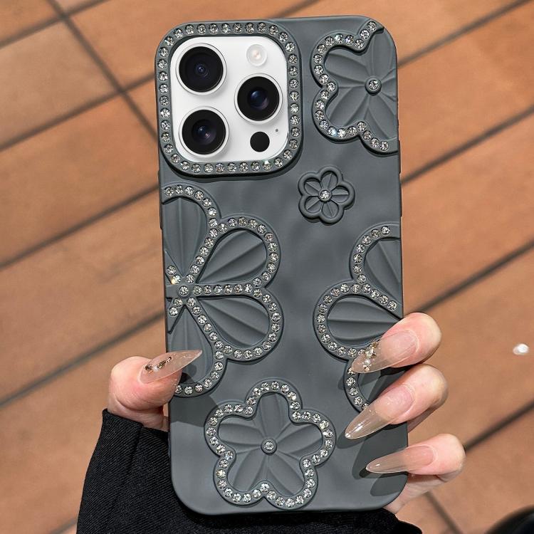 

For iPhone 16 Pro Flower Crystal Diamond TPU Phone Case(Black)