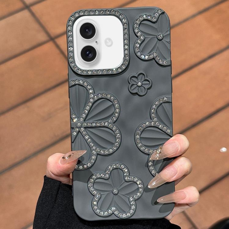 

For iPhone 16 Plus Flower Crystal Diamond TPU Phone Case(Black)