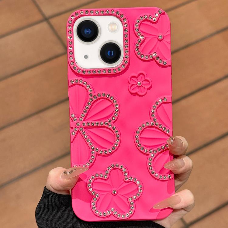 

For iPhone 15 Plus Flower Crystal Diamond TPU Phone Case(Rose Red)