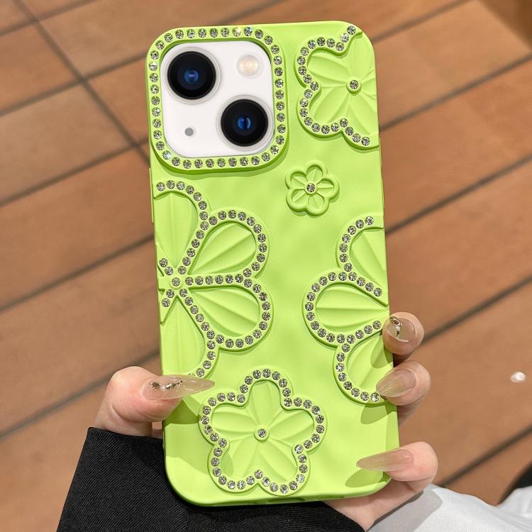 

For iPhone 14 Plus Flower Crystal Diamond TPU Phone Case(Green)