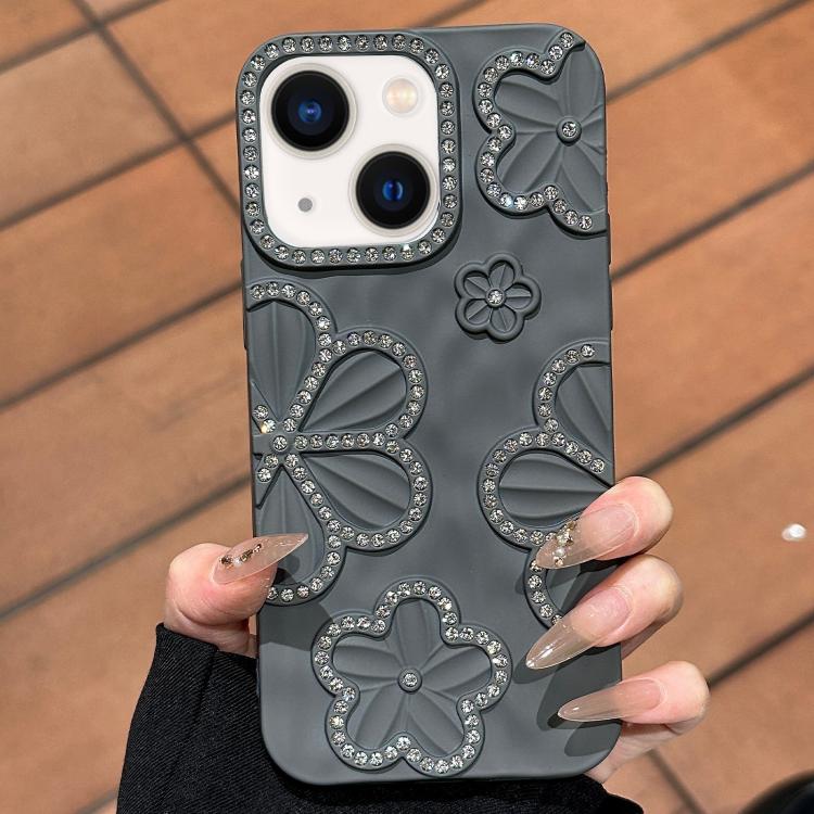 

For iPhone 14 Plus Flower Crystal Diamond TPU Phone Case(Black)