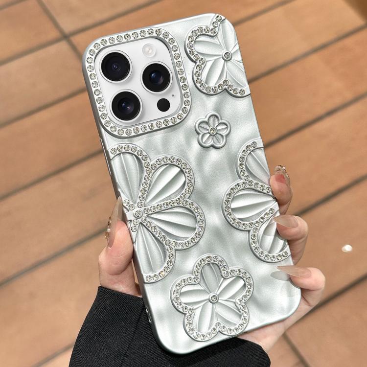 

For iPhone 14 Pro Flower Crystal Diamond TPU Phone Case(Silver)