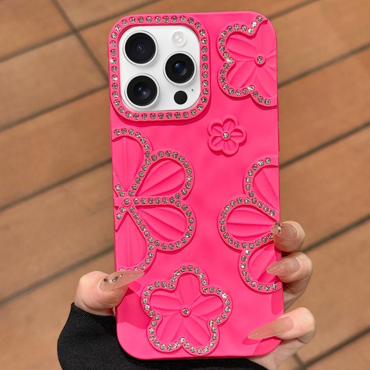 

For iPhone 14 Pro Flower Crystal Diamond TPU Phone Case(Rose Red)