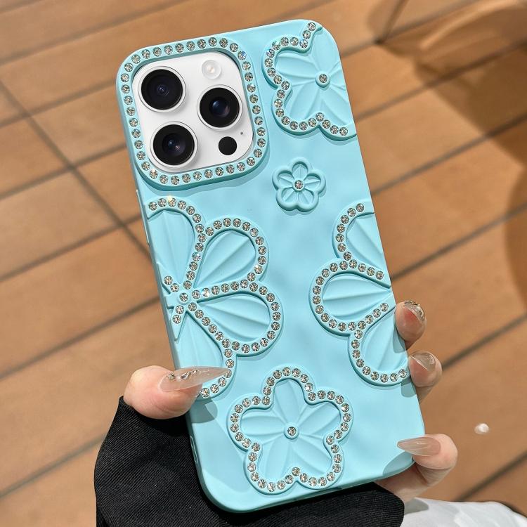 

For iPhone 13 Pro Max Flower Crystal Diamond TPU Phone Case(Blue)