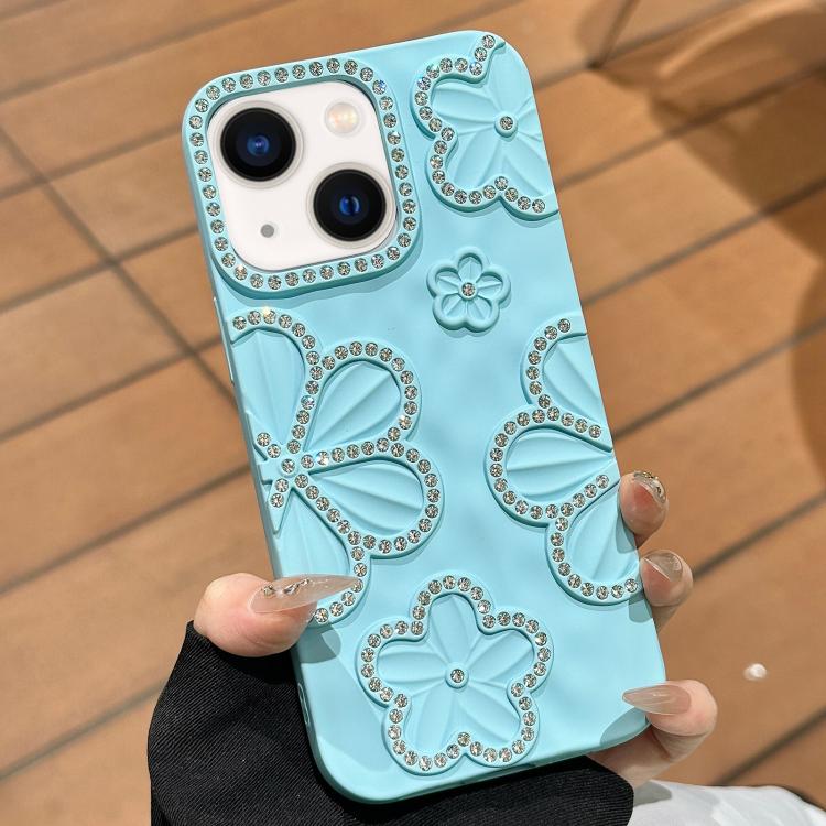 

For iPhone 13 Flower Crystal Diamond TPU Phone Case(Blue)