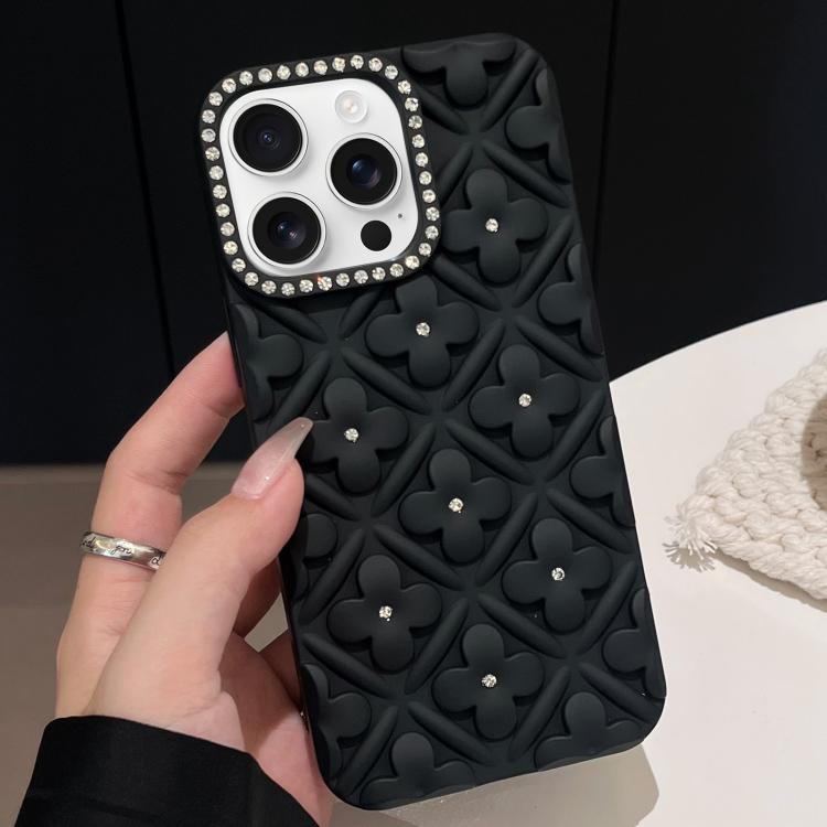 

For iPhone 16 Pro Oil-sprayed 3D Flower Diamond TPU Phone Case(Black)