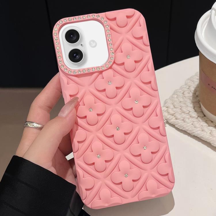 

For iPhone 16 Plus Oil-sprayed 3D Flower Diamond TPU Phone Case(Pink)