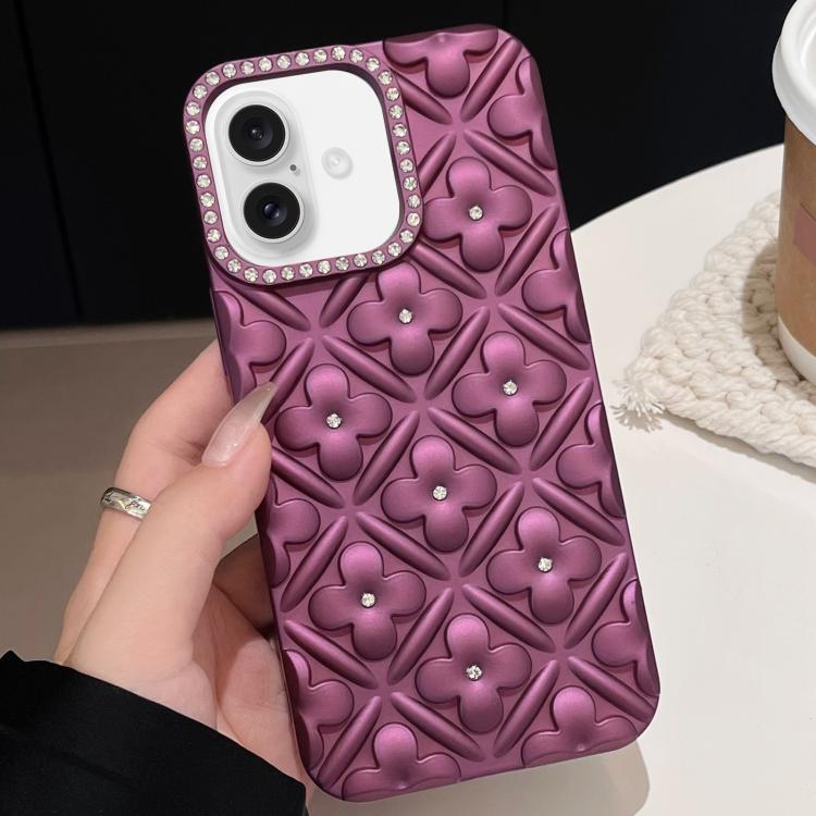

For iPhone 16 Plus Oil-sprayed 3D Flower Diamond TPU Phone Case(Dark Purple)