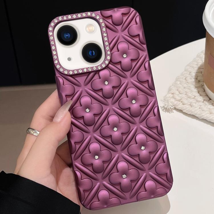 

For iPhone 15 Oil-sprayed 3D Flower Diamond TPU Phone Case(Dark Purple)