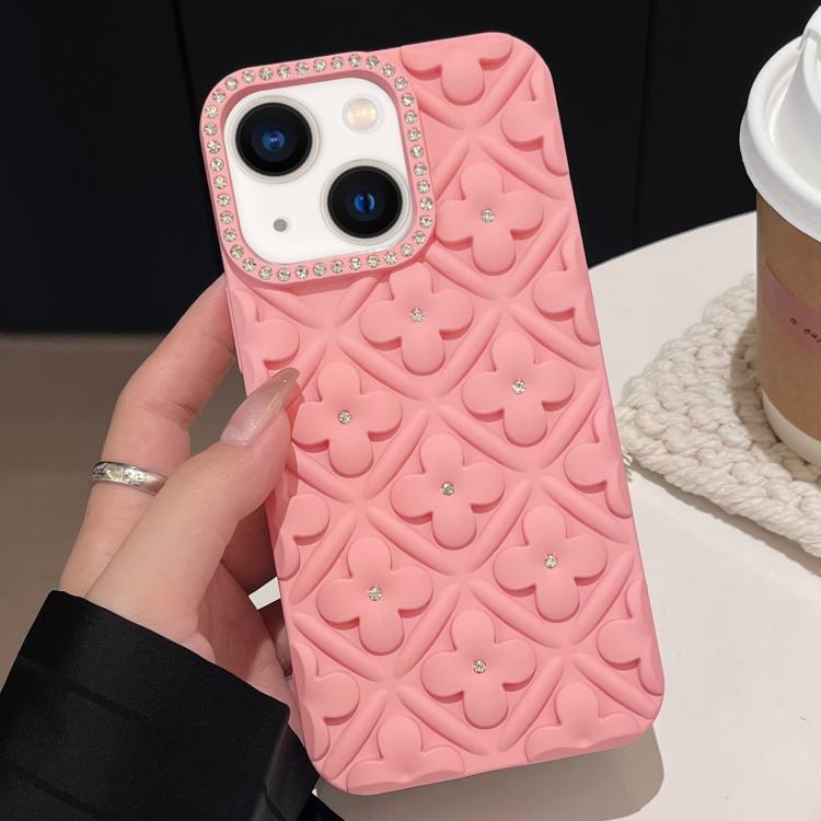 

For iPhone 14 Oil-sprayed 3D Flower Diamond TPU Phone Case(Pink)