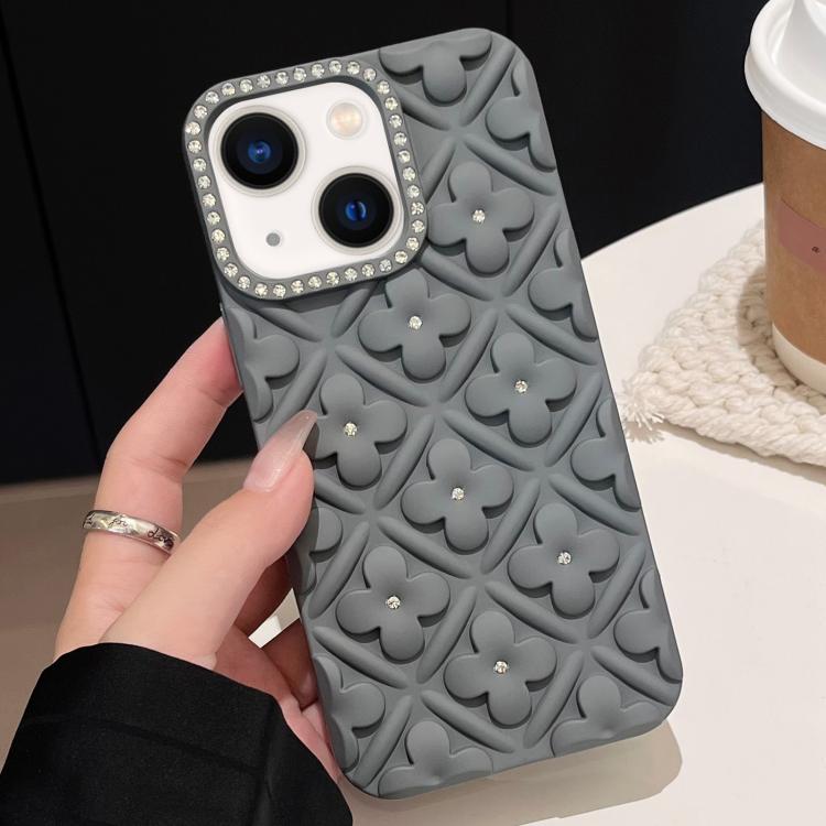 

For iPhone 14 Oil-sprayed 3D Flower Diamond TPU Phone Case(Grey)