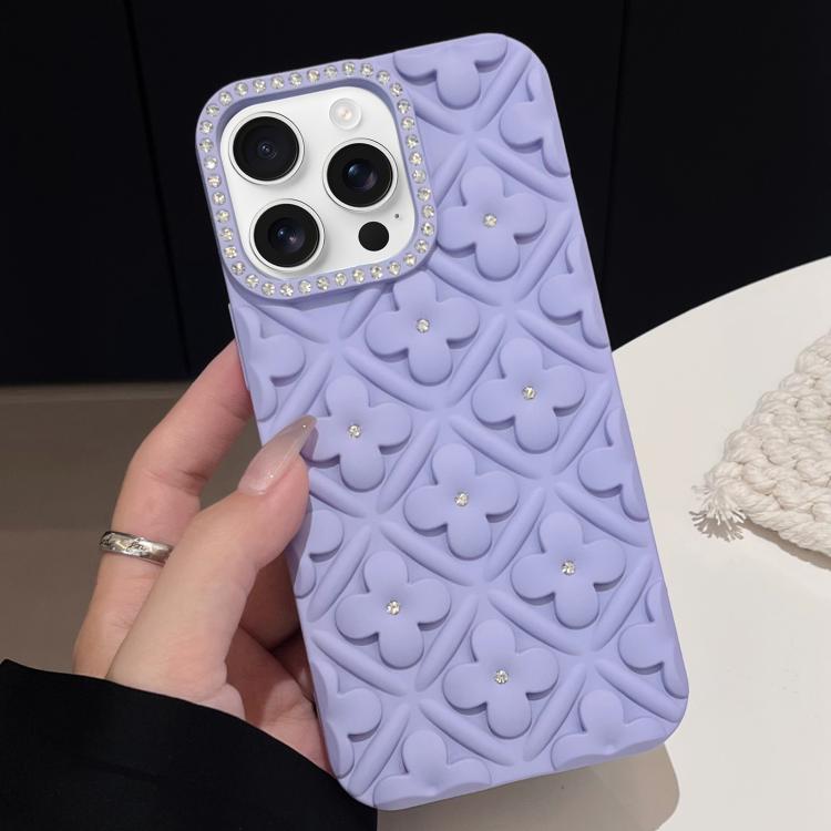 

For iPhone 13 Pro Oil-sprayed 3D Flower Diamond TPU Phone Case(Light Purple)