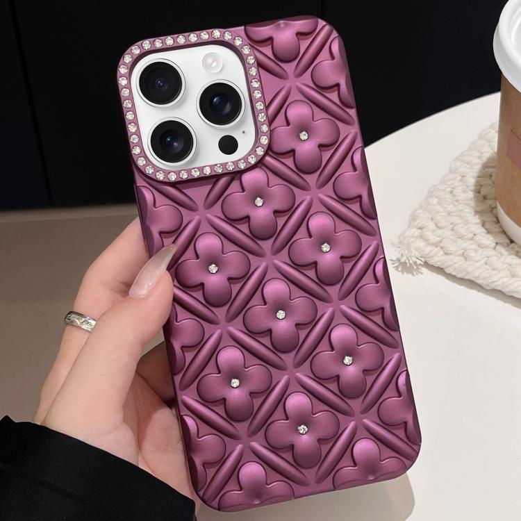 

For iPhone 13 Pro Oil-sprayed 3D Flower Diamond TPU Phone Case(Dark Purple)