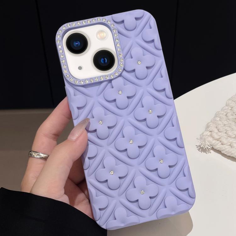 

For iPhone 13 Oil-sprayed 3D Flower Diamond TPU Phone Case(Light Purple)