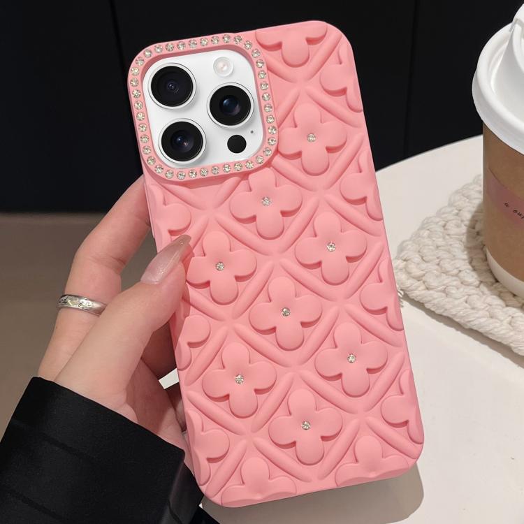 

For iPhone 12 Pro Max Oil-sprayed 3D Flower Diamond TPU Phone Case(Pink)
