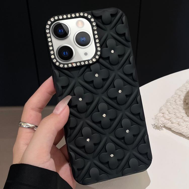 

For iPhone 11 Pro Max Oil-sprayed 3D Flower Diamond TPU Phone Case(Black)