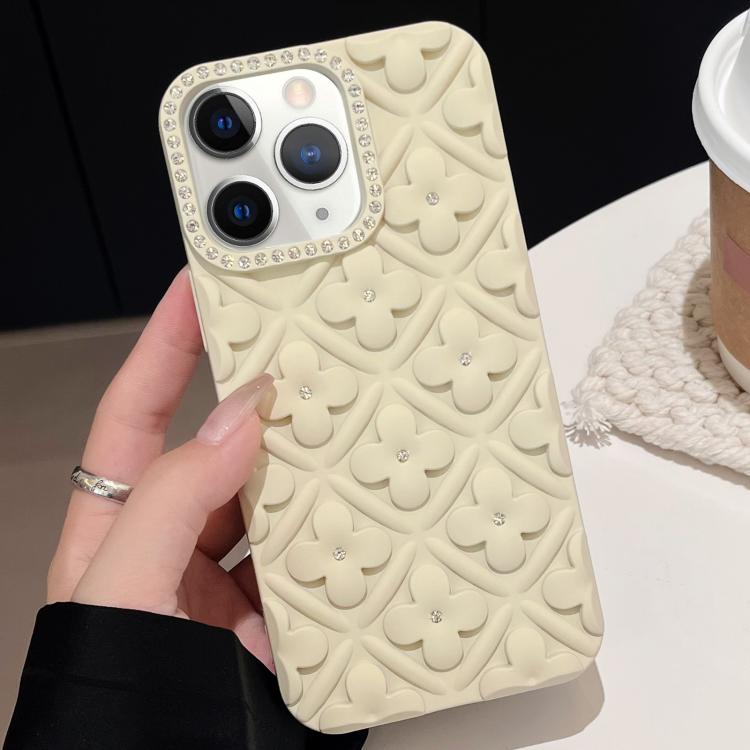 

For iPhone 11 Pro Max Oil-sprayed 3D Flower Diamond TPU Phone Case(White)