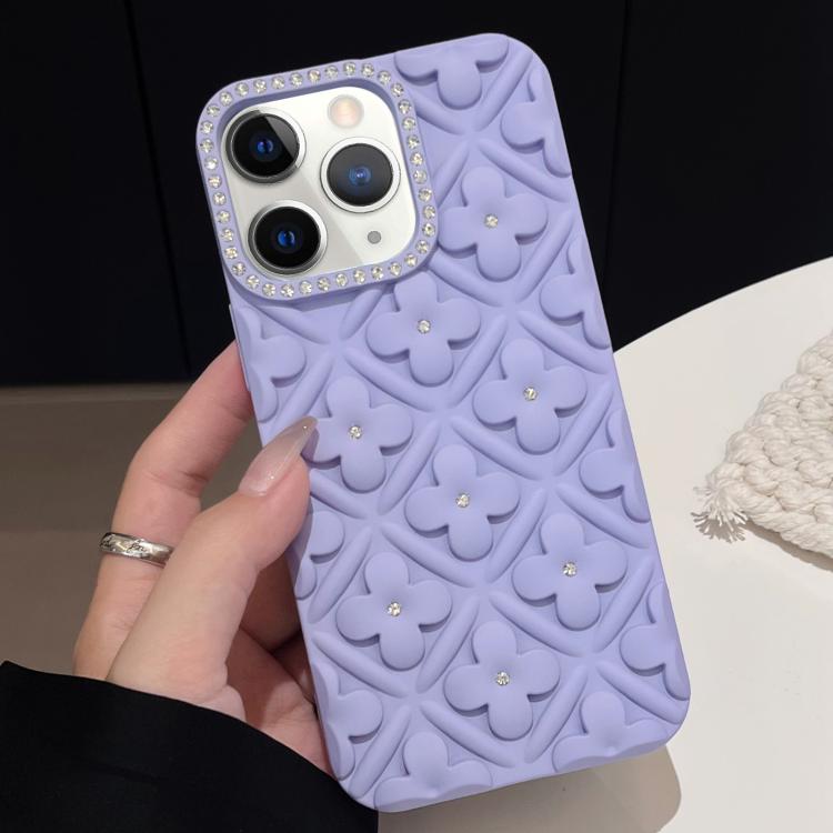 

For iPhone 11 Pro Max Oil-sprayed 3D Flower Diamond TPU Phone Case(Light Purple)