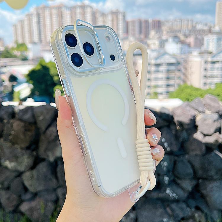 

For iPhone 17 Pro Max Gradient Discolor MagSafe Phone Case with Holder / Wrist Strap(White)