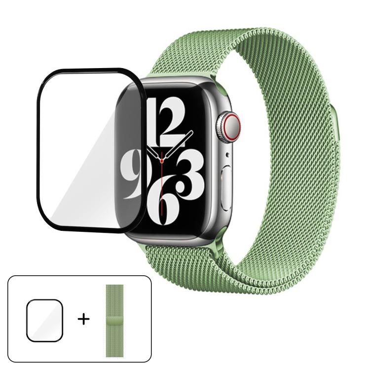 

For Apple Watch Series 10 46mm Milanese Stainless Steel Watch Band with 3D Curved Film(Mint Green)