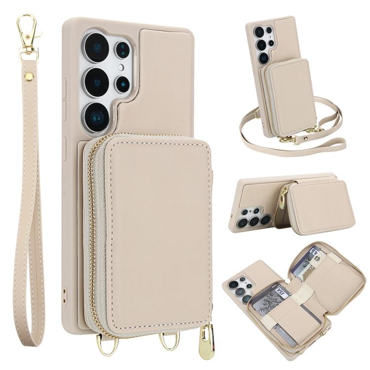

For Samsung Galaxy S24 Ultra 5G Crossbody Zipper RFID Card Bag Phone Case(Apricot)