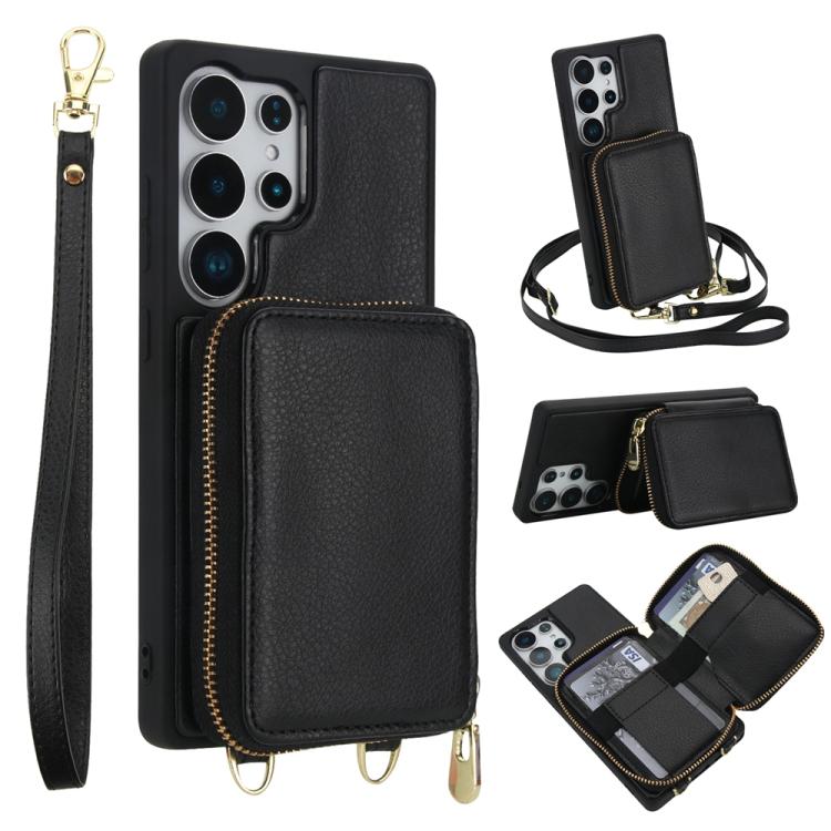 

For Samsung Galaxy S24 Ultra 5G Crossbody Zipper RFID Card Bag Phone Case(Black)