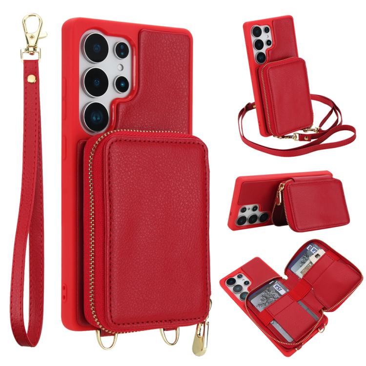 

For Samsung Galaxy S24 Ultra 5G Crossbody Zipper RFID Card Bag Phone Case(Red)