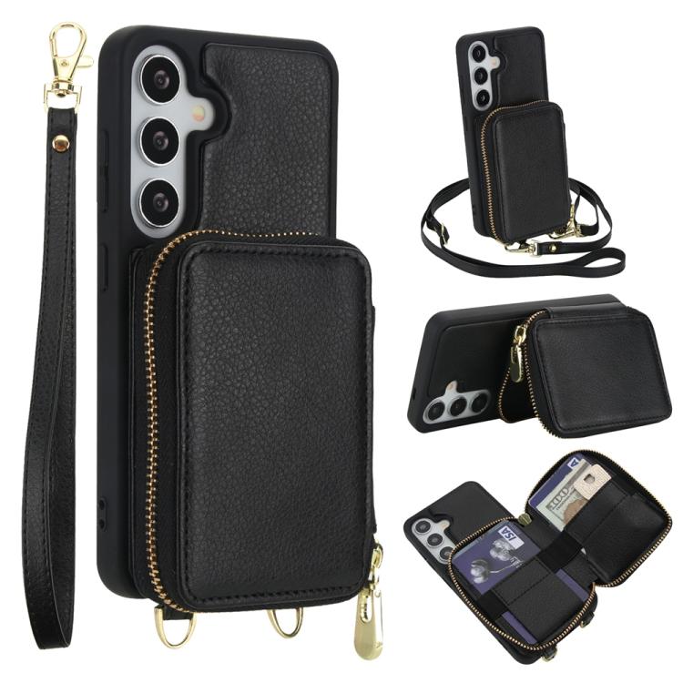 

For Samsung Galaxy S25 5G / S24 5G Crossbody Zipper RFID Card Bag Phone Case(Black)